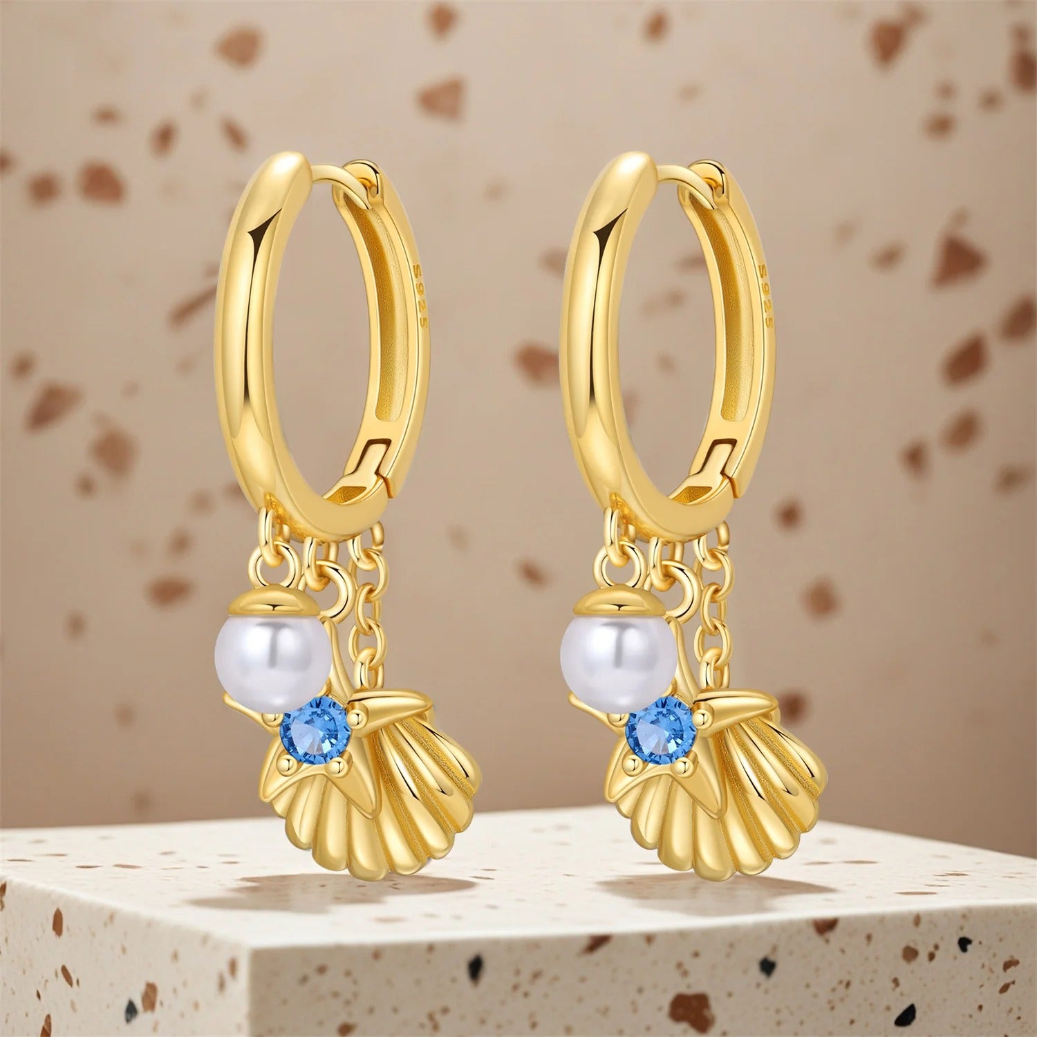 Pearl Starfish Shell Drop Earrings