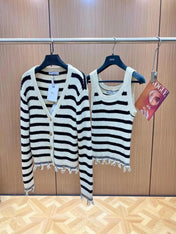 Striped knitted Beige Black Cardigan