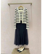 Striped knitted Beige Black Cardigan
