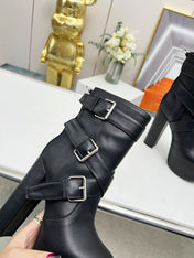 SL ANKLE BUCKLE BOOT PLATFORM BLACK SMOOTH CALFSKIN