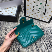 GG Marmont Mini 16.5cm Turquoise Calfskin Gold Hardware