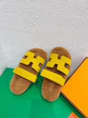 Chypre Sandal Gold shearling insole Yellow Velvet leather lining