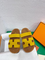 Chypre Sandal Gold shearling insole Yellow Velvet leather lining