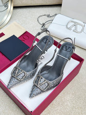 Vlogo Signature Slingback Black Calfskin With Crystals