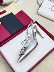 Vlogo Signature Slingback Silver Calfskin