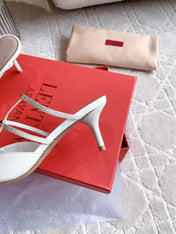 Rockstud Wispy Calfskin Mule 65mm Shiny White