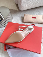 Rockstud Wispy Calfskin Mule 65mm Shiny White