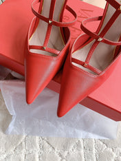 Rockstud Wispy Calfskin Mule 90mm Matte Red