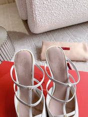 Rockstud Wispy Calfskin Mule 90mm Matte White