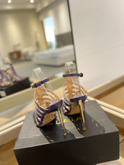 HIGH SANDAL 10 CM IN INDIGO PURPLE CALFSKIN