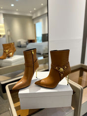 BALMAIN 26S STILETTO HEEL BOOTS 95 MM IN BROWN CALFSKIN