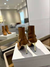 BALMAIN 26S STILETTO HEEL BOOTS 95 MM IN BROWN CALFSKIN