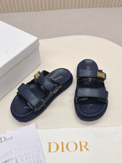DIOR CLASSIC DOUBLE-STRAP SLIDES 25S IN MIDNIGHT BLUE CALFSKIN